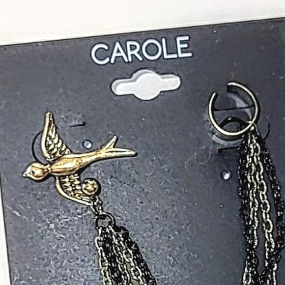 🦋 DOVE SINGLE EARRING WITH EAR CUFF & CHAINS - 4" LONG - Picture 4 of 6